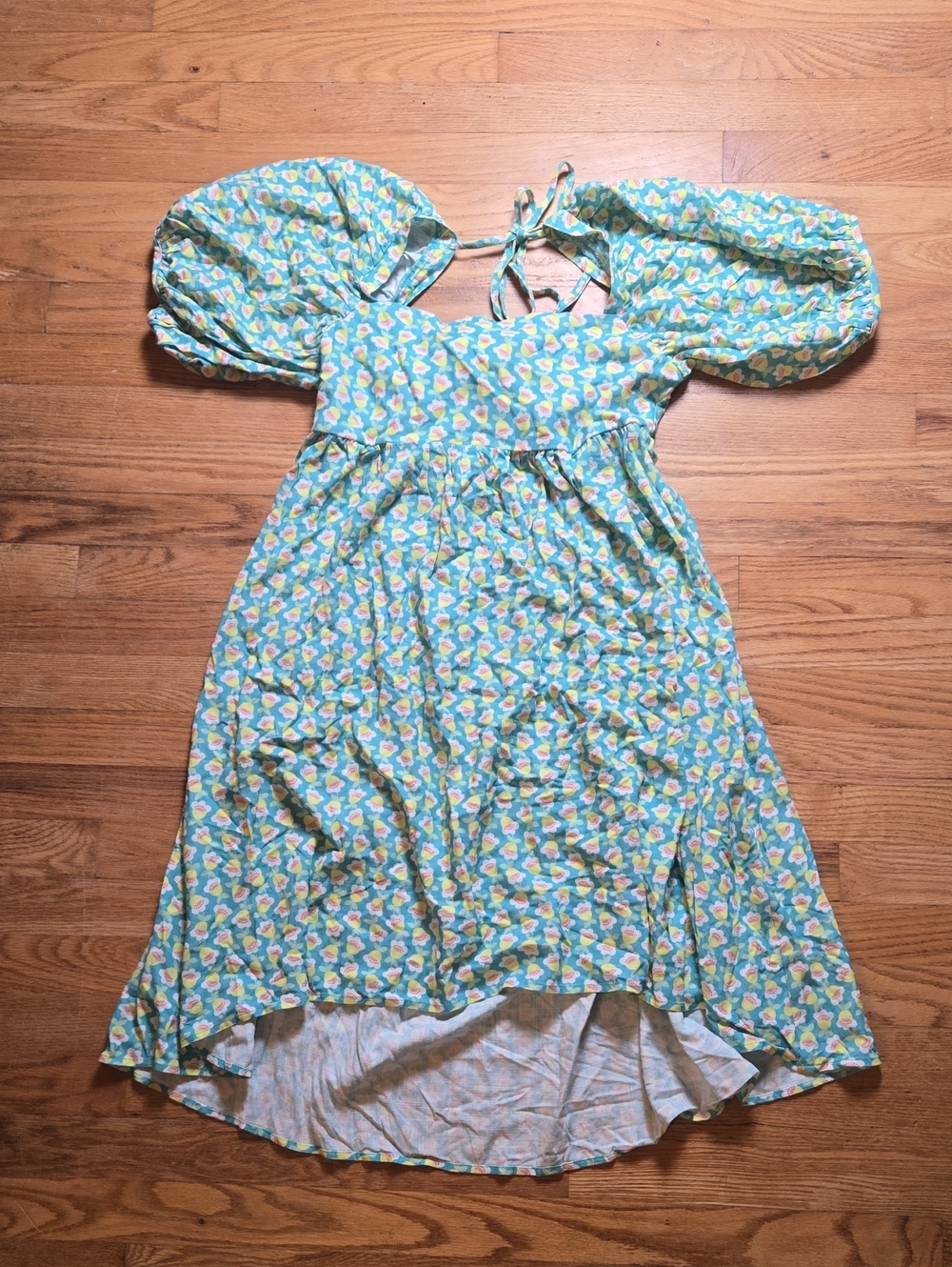 Maison Me Kamala floral print linen blend puff-sleeve tie-back midi dress